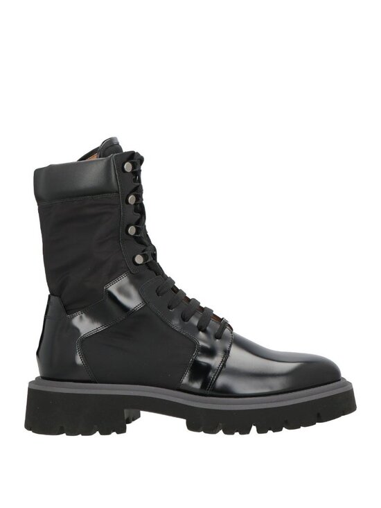 Salvatore Ferragamo Franklyn Combat Boots Black Leather Nylon US 12 NIB